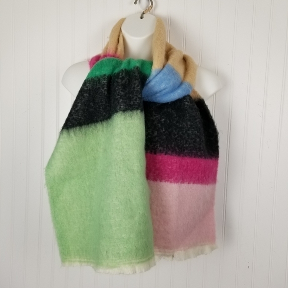 Wild Fable Scarf Rainbow Color Block Stripes Fuzzy Thick Fringe Rectangle 14x80 - Picture 3 of 6